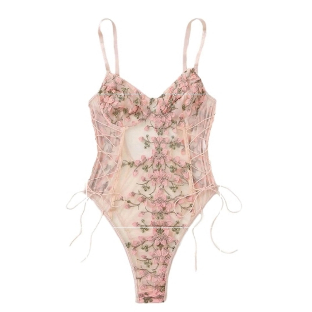 Sexy floral lingerie- embroided bodysuit one piece size Medium